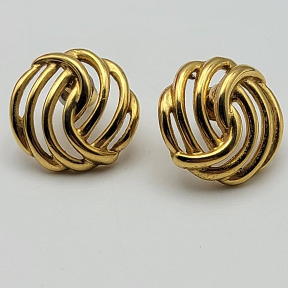 Monet Gold Tone Love Knot Stud Earrings Pierced Post 17 mm - Picture 2 of 5